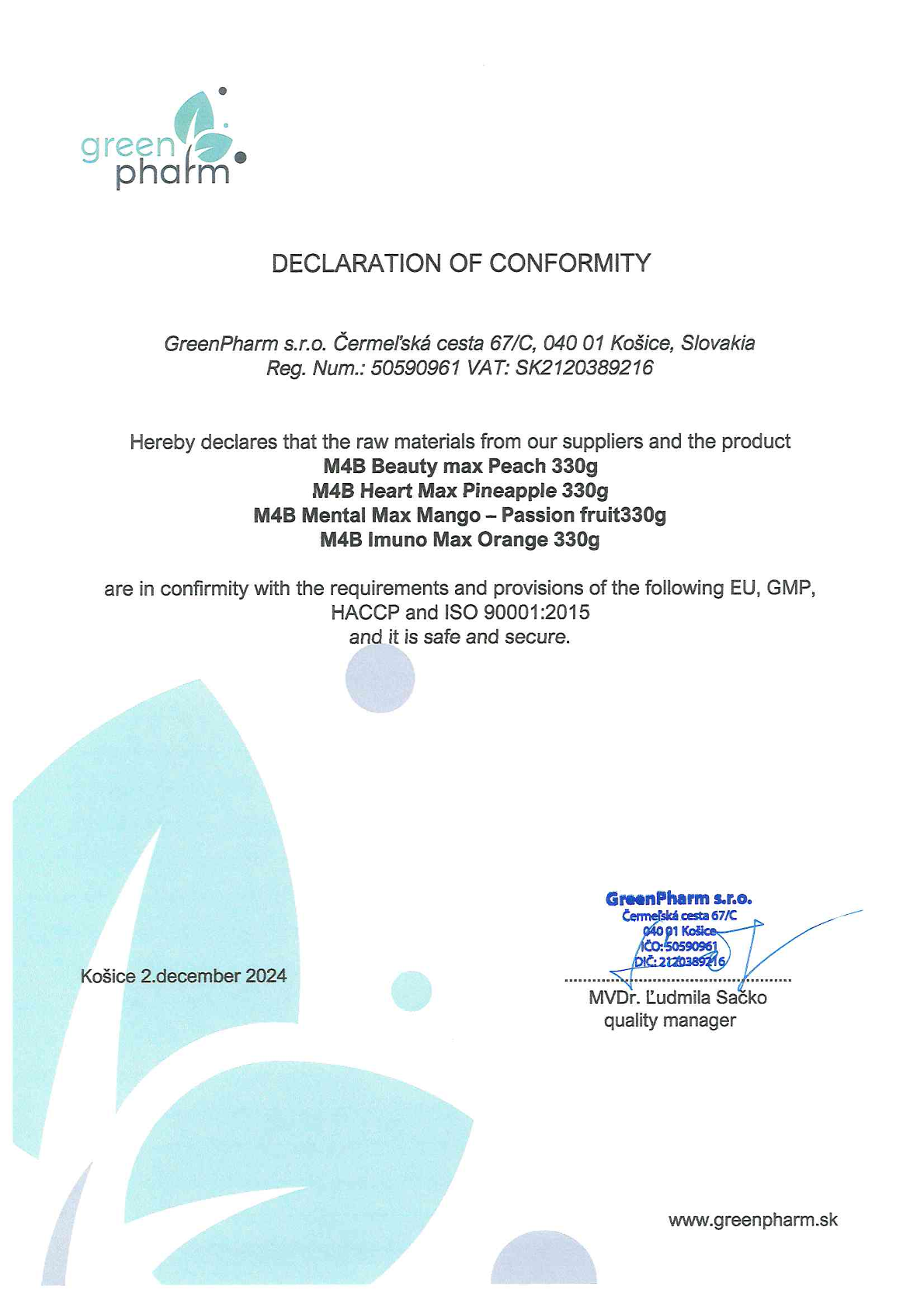 Declaration of conformity